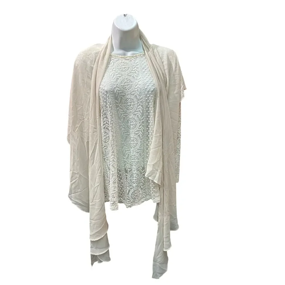 Tahari Sheer Champagne Shimmer Cream Shawl Wrap NWT Neutral Scarf